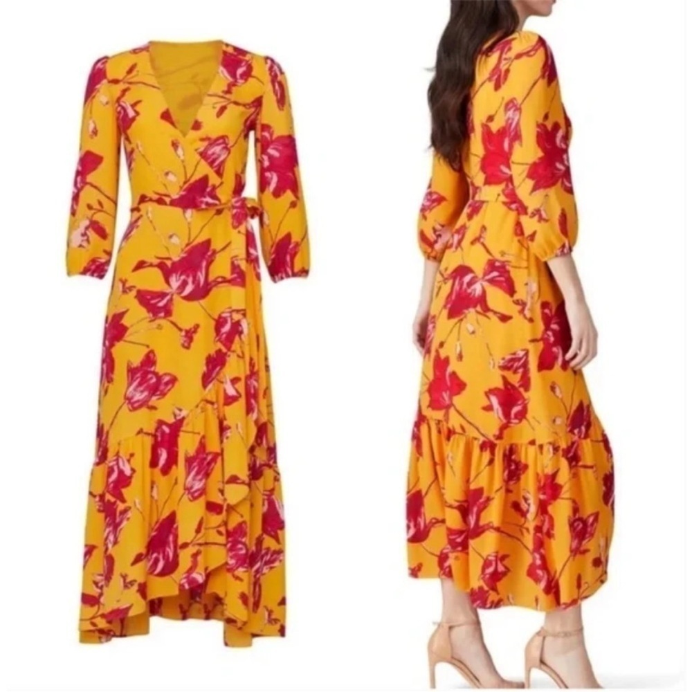 COLOR ME COURTNEY Eleanor Wrap Dress M Orange Pink Floral Maxi dress - Picture 6 of 8